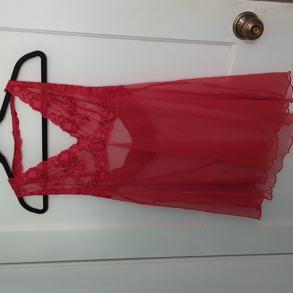Victoria's Secret Sz L Red Lace and Netting Halter Style Lingerie